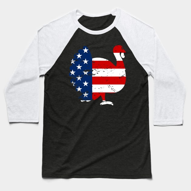 Patriotic Turkey American Flag Distressed Thanksgiving Baseball T-Shirt by CMDesign